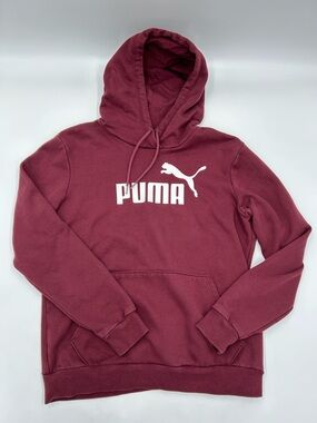 Puma Men's Burgundy Pullover Hoodie with White Logo M